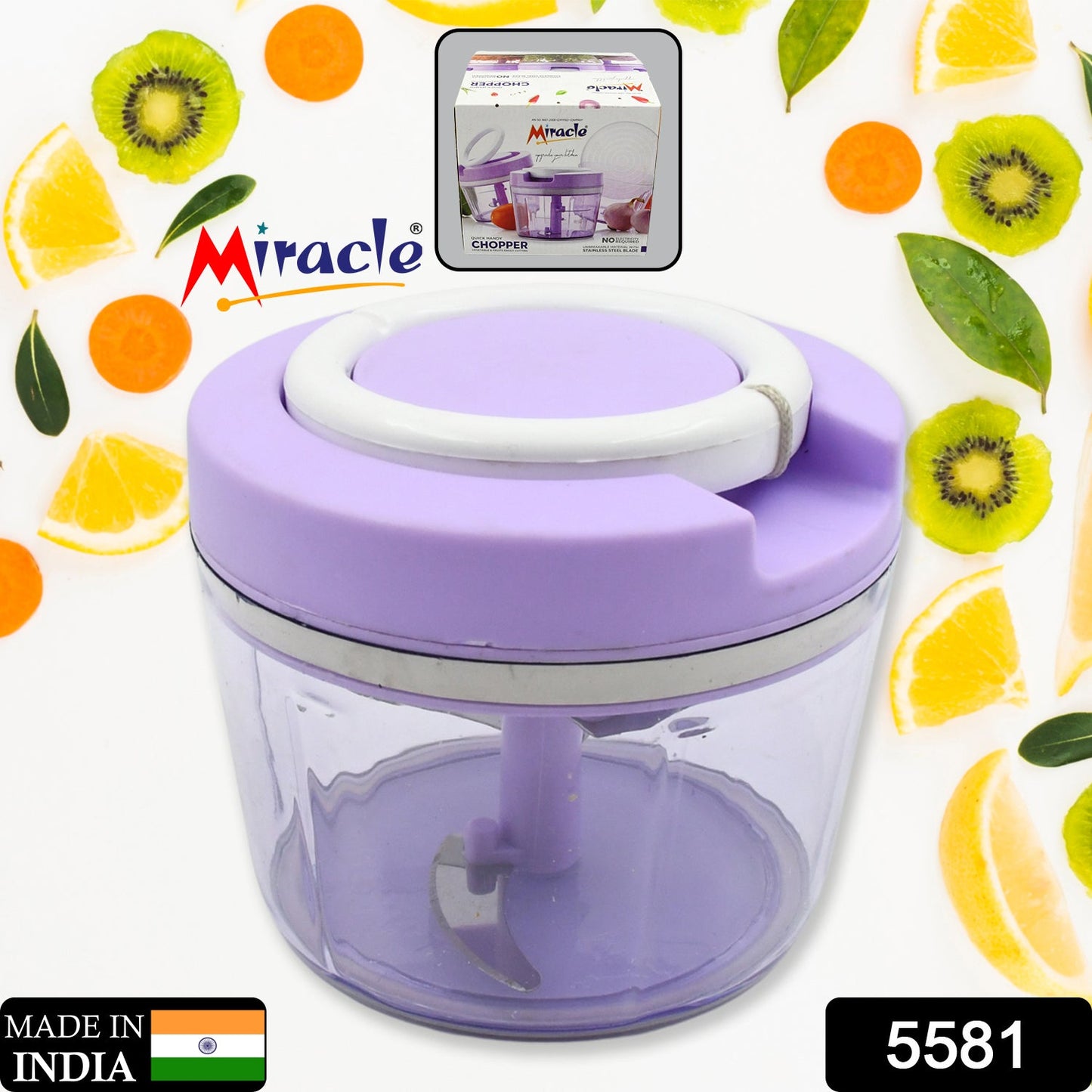 Miracle Ring Chopper, Quick Handy Chopper, Vegetable and Fruit Chopper With Lid | Chop in 10 Seconds | Mini Portable Food Processor for Kitchen with 3 Blades for Effortless Chopping of Onion, Veggies - Springkart 