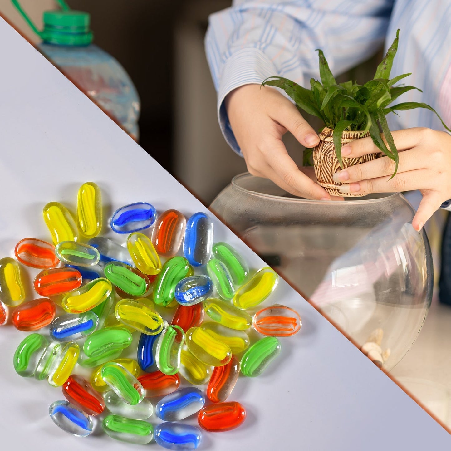 Glass Gem Stone, Flat Round Marbles Pebbles for Vase Fillers, Attractive pebbles for Aquarium Fish Tank. - Springkart 