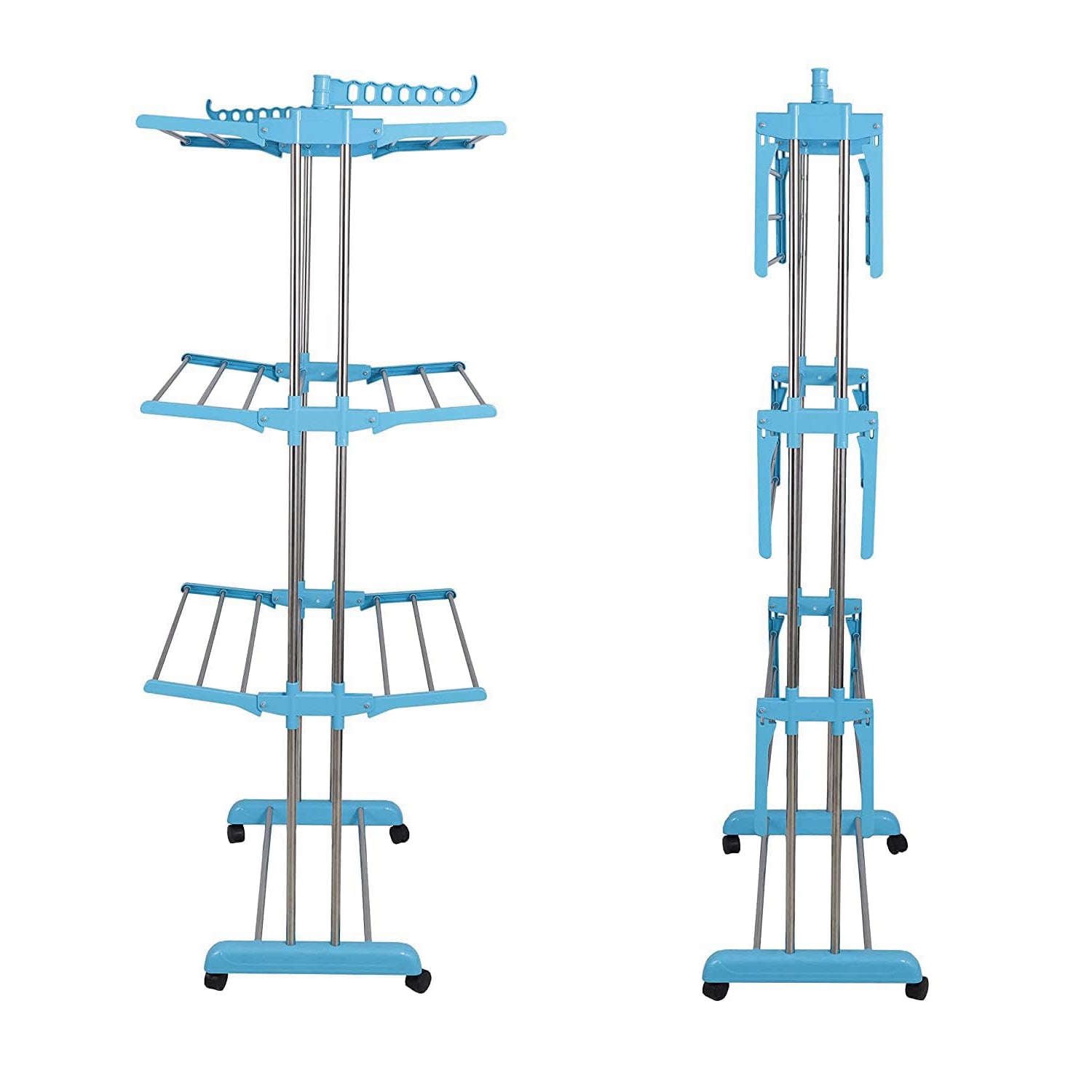 Premium Heavy Duty Stainless Steel 3 Layer Foldable Cloth Drying Stand (1 Set / With Brown Box) - Springkart 