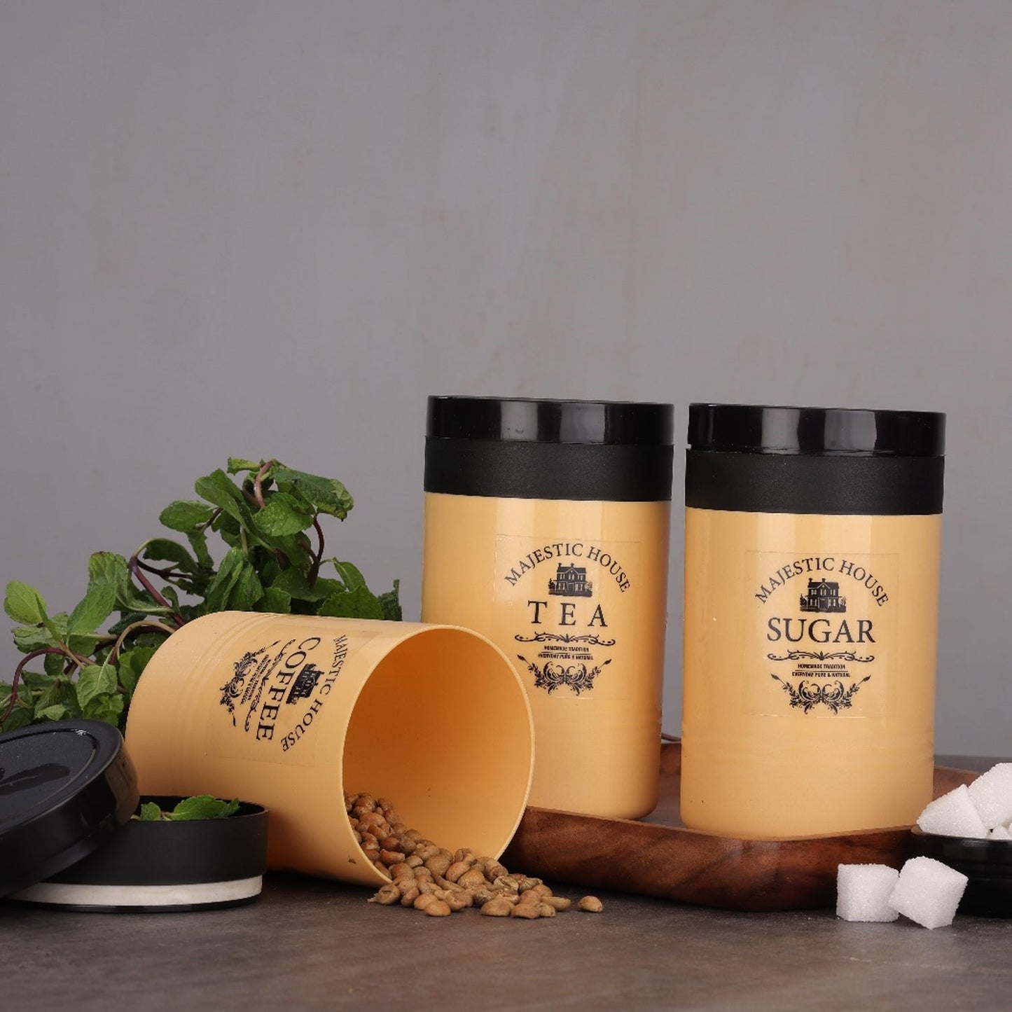 Accurate Seal Tea Sugar Coffee Container - 3 Pcs Plastic Damru Shaped Tea, Coffee, Sugar Canisters Jar, New Airtight Food Seal Containers for Salt, Dry Fruit, Grocery Multicolor (3 Pcs Set) - Springkart 