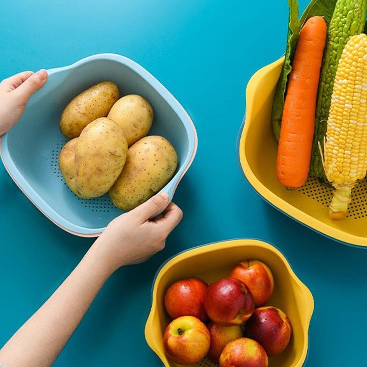 KITCHEN BOWL PLASTIC WASHING BOWL AND STRAINER DRAINER BASKET FOR HOME & KITCHEN USE (2 Pcs Set) - Springkart 