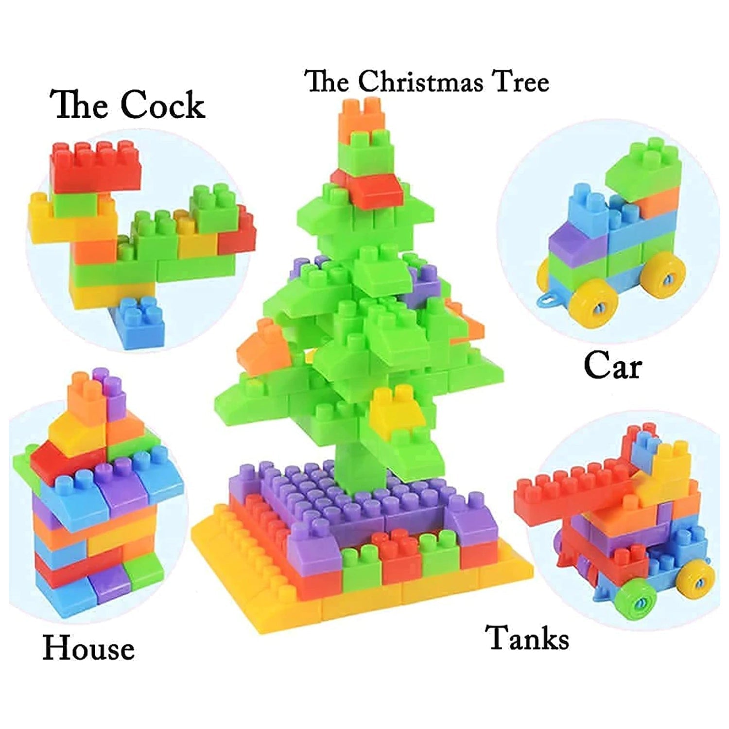 Blocks Set for Kids, Play Fun and Learning Blocks for Kids Games for Children Block Game Puzzles Set Boys, Children (Multicolor, 60 Bricks Blocks) - Springkart 