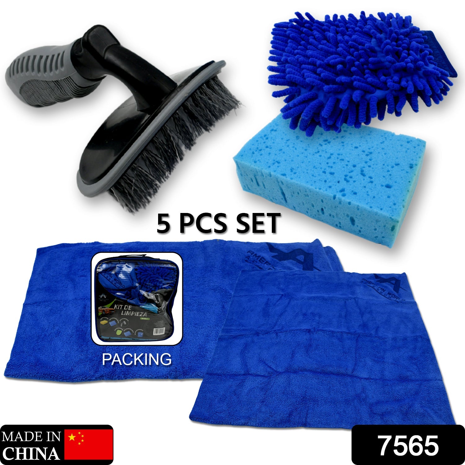 Car / Bike Cleaning Combo Microfiber Car Wash Sponge and Gloves, Automobile Cleaning Sponges, 2 Wash Towel, 1 Brush, 1 Sponge, 1 Gloves, Car Wash Cleaning Tools Kit (5 Pcs Set) - Springkart 