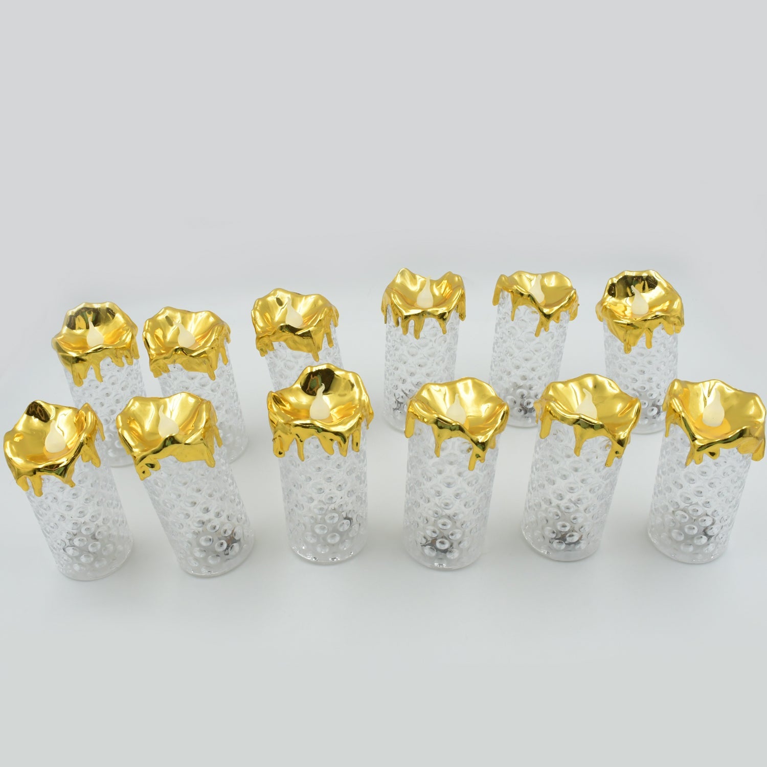 Gold Flameless Candles LED Light Flameless and Smokeless Decorative, Candles Led Tea Light Candle Perfect for Gifting, Home, Diwali,Wedding, Christmas, Crystal Candle Lights, Table Decorations (12 Pc MOQ) - Springkart 
