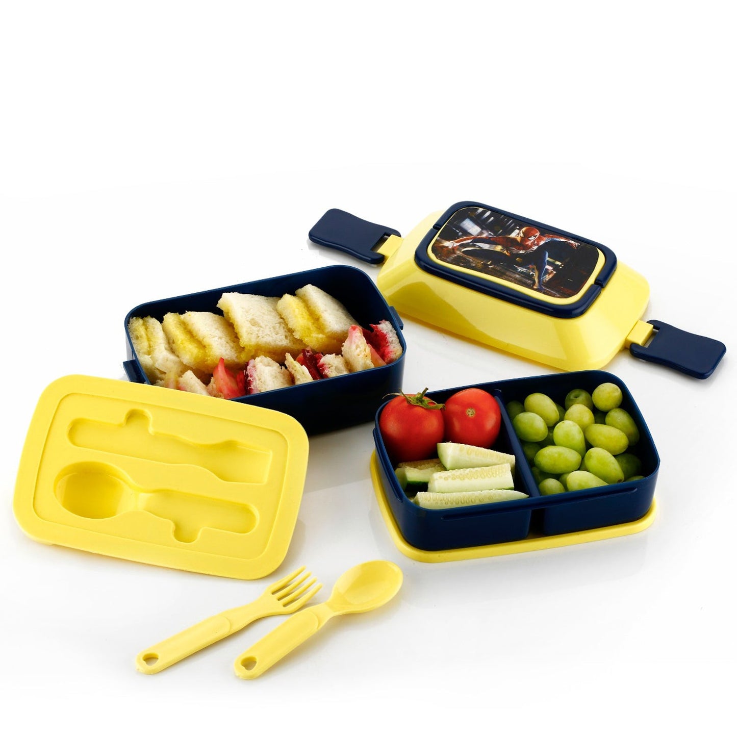 5621 Double Layer Lunch Box Stylish Lid Lunch Box With Fork & Spoon Lunch Box For Children School Lunch Box  - Springkart 