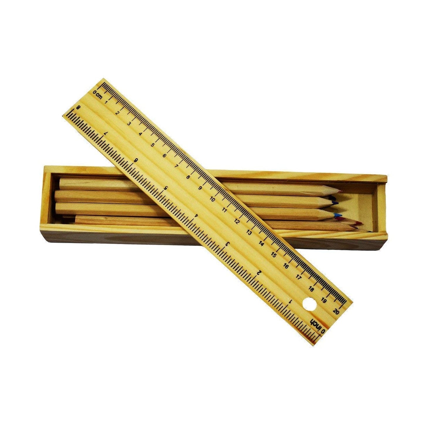 Colorful Wooden Pencil Set with Pencil box, Ruler, Sharpener For for Kids, Artist, Architect (12 Pcs Set) - Springkart 