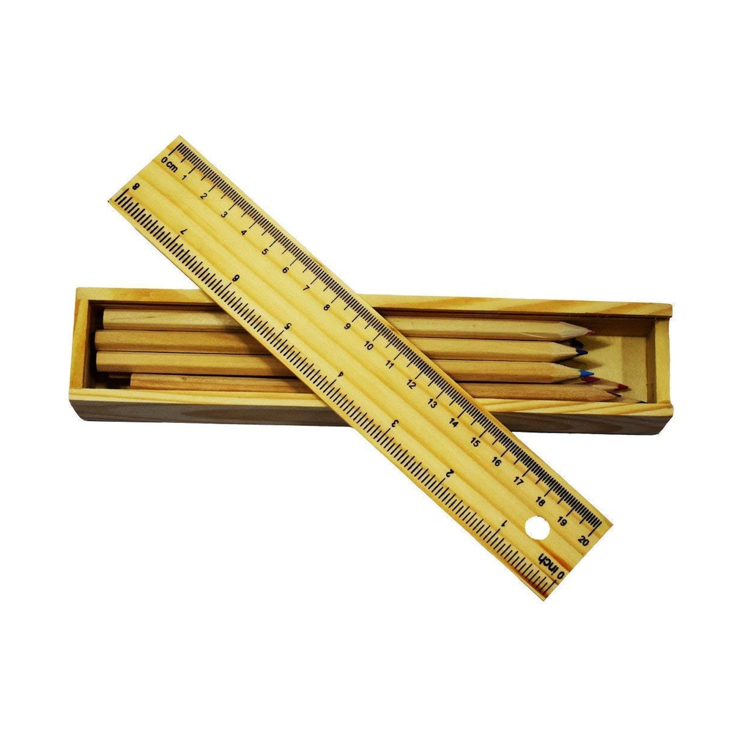 Colorful Wooden Pencil Set with Pencil box, Ruler, Sharpener For for Kids, Artist, Architect (12 Pcs Set) - Springkart 