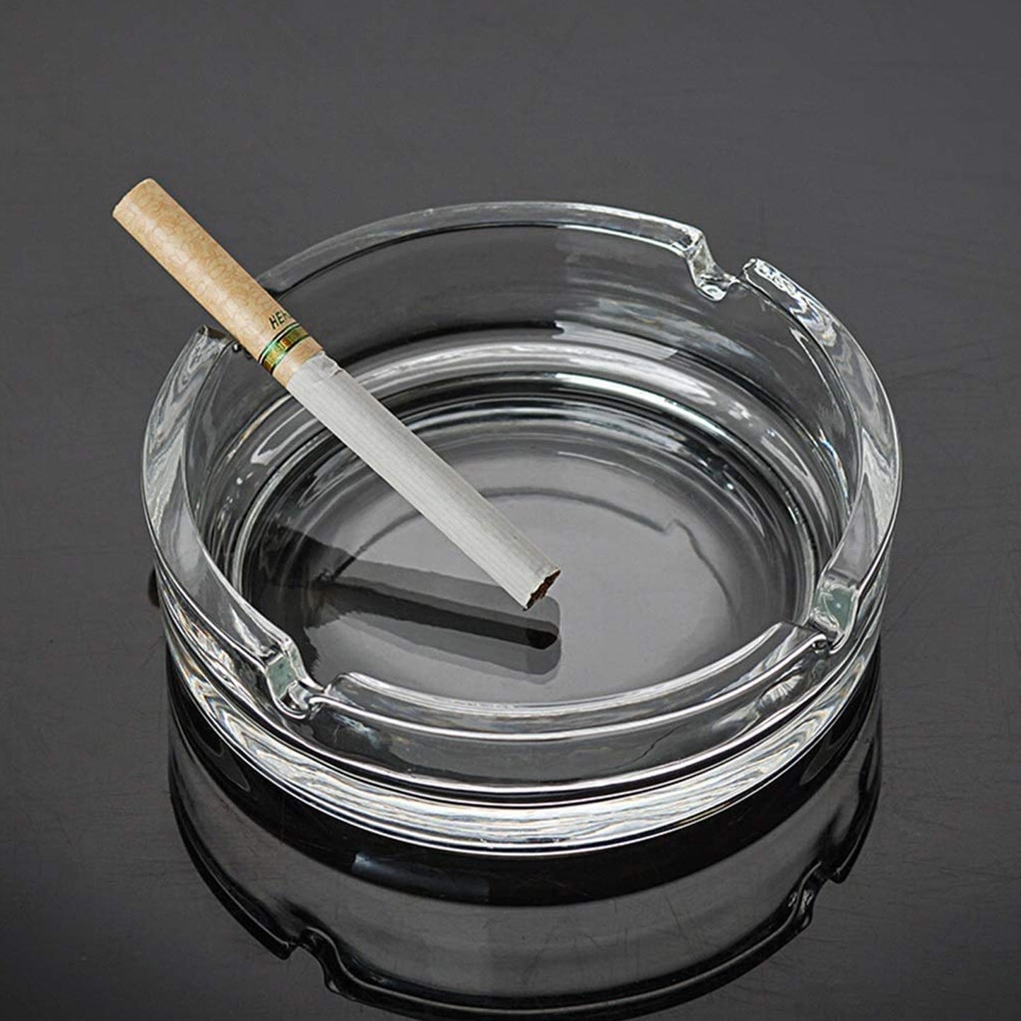 Glass Classic Crystal Quality Cigar Cigarette Ashtray Round Tabletop for Home Office Indoor Outdoor Home Decor - Springkart 