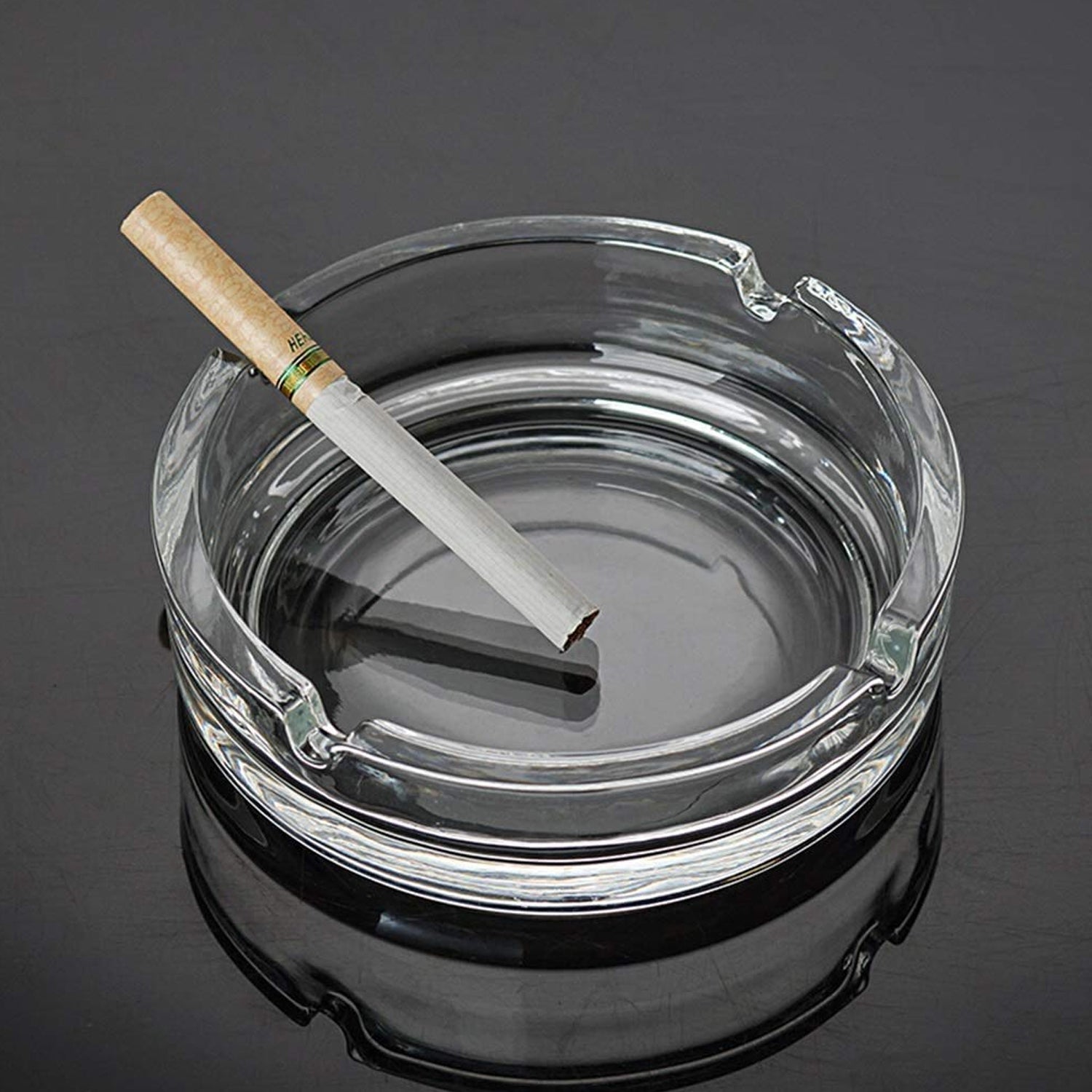 Glass Classic Crystal Quality Cigar Cigarette Ashtray Round Tabletop for Home Office Indoor Outdoor Home Decor - Springkart 