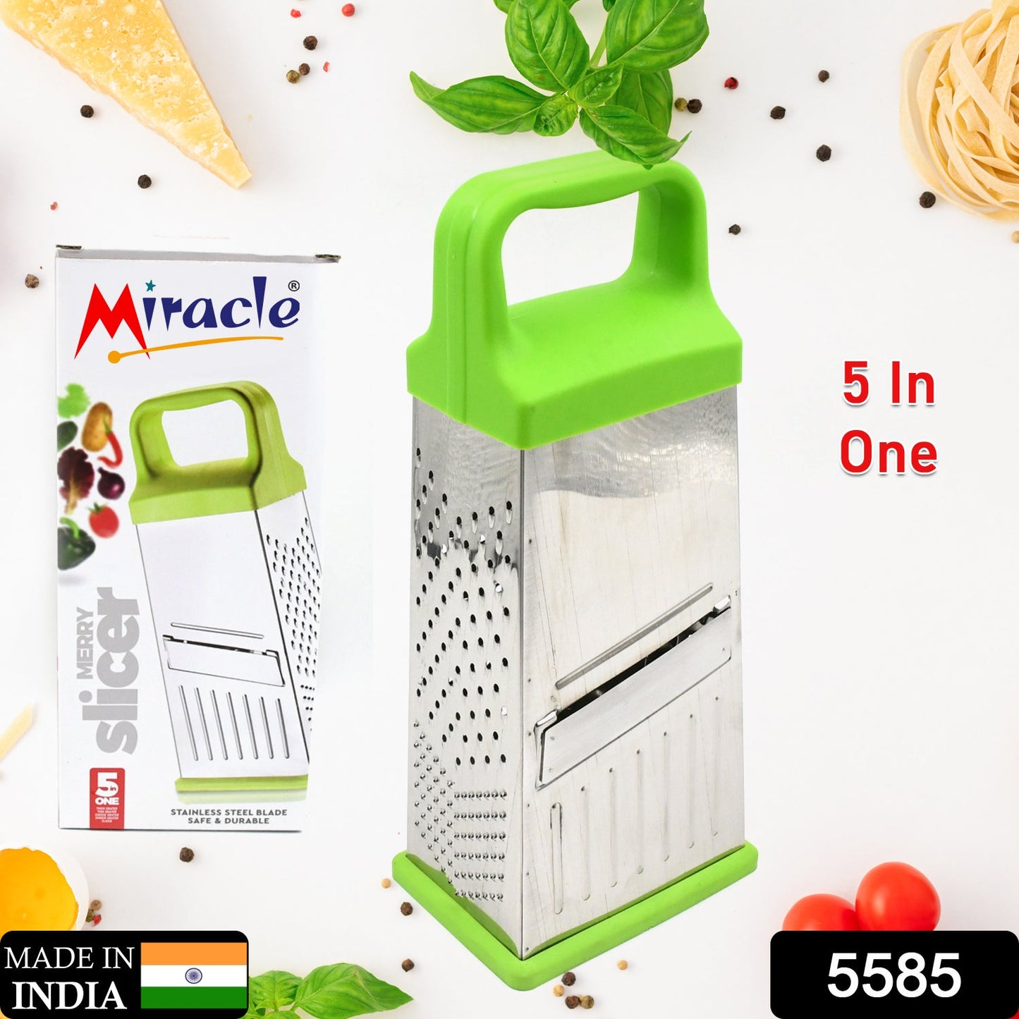 Miracle 5 In 1 Multifunctional Stainless Steel, Cheese Grater With Handle Stainless Steel Material Food Grater For Carrot, Cheese, Panner, Lemon or orange Peel and other Vegetable & Fruit   - Springkart 