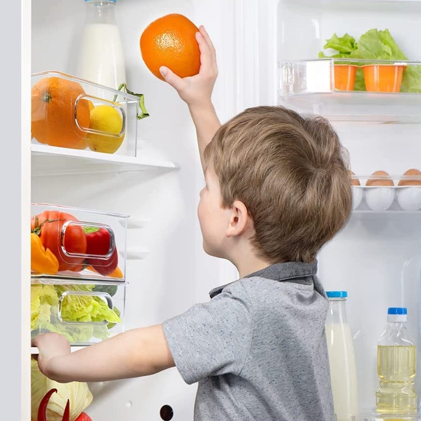 Plastic Refrigerator Organizer Bins, Set Of 2 Stackable Fridge Organizers with Handle, Clear Organizing Food Fruit Vegetables Pantry Storage Bins for Freezer kitchen Cabinet Organization and Storage (2 Pcs Set Mix Color) - Springkart 