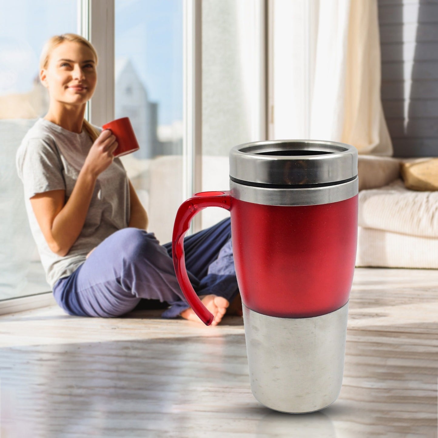 High Quality Stainless Steel Vacuum Glass Insulated Glass Coffee Cups Double Walled Travel Mug, Car Coffee Mug (With Lid & Handle / 1 Pc) - Springkart 