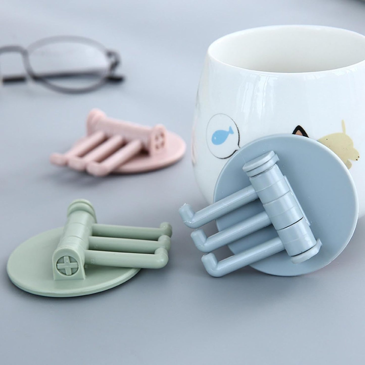 Sticky Hook Household Strong Punch-Free Hook, 180°Foldable Multi-Function Rotatable Hook with 3 Hooks, Suitable for Bathroom, Office (1 Pc) - Springkart 