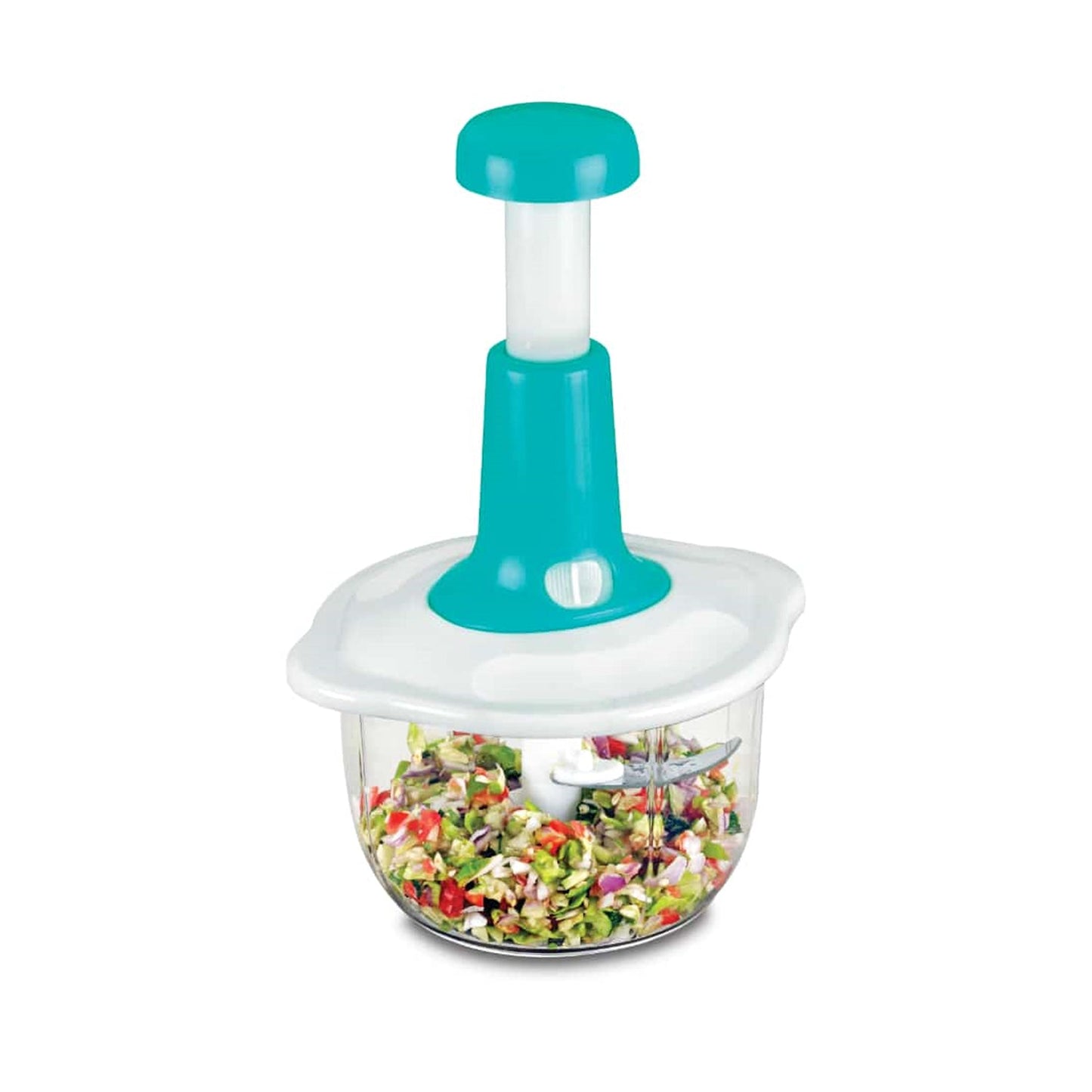 Hand Press Fruits and Vegetable 2 in 1 Push Chopper for Kitchen, 3 Sharp Stainless Steel Blades (1600Ml) - Springkart 