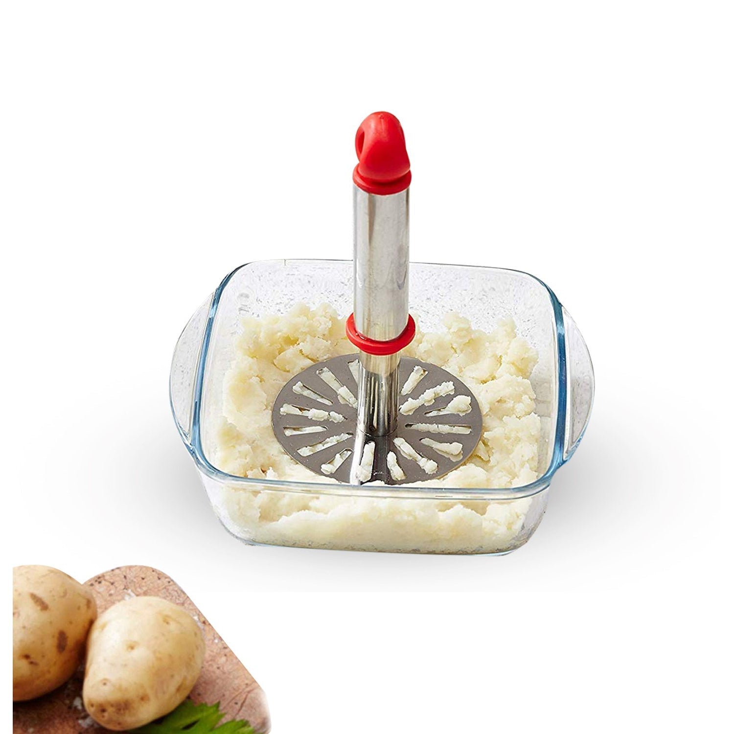 Ganesh Potato / Pav Bhaji Masher with Plastic Handle, Silver & Plastic - Oval Pav Masher, Potato 1-Piece, Smasher Handle, Multicolor - Springkart 