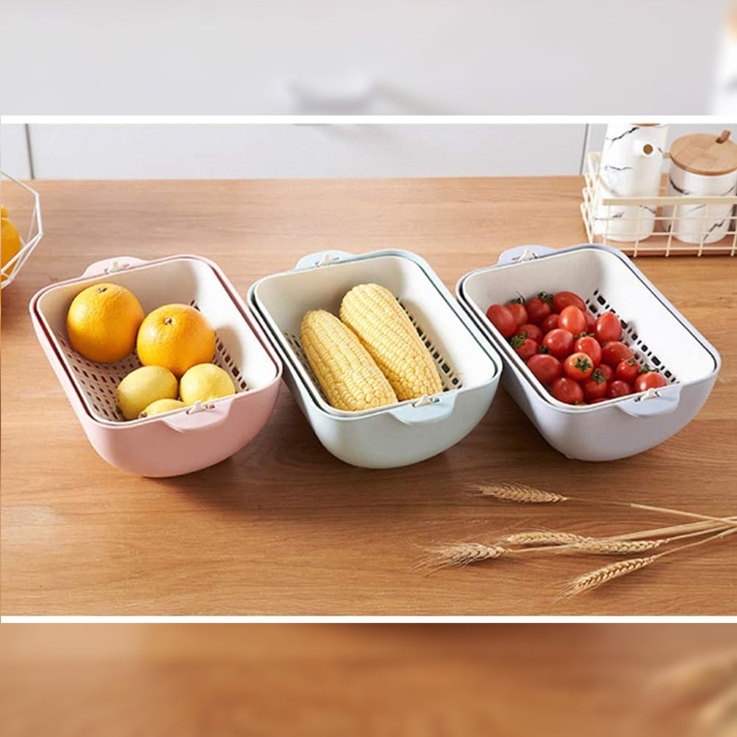 Multifunctional BPA Free Double Layered Plastic Rotatable Strainer Basket (Multicolor) - Springkart 