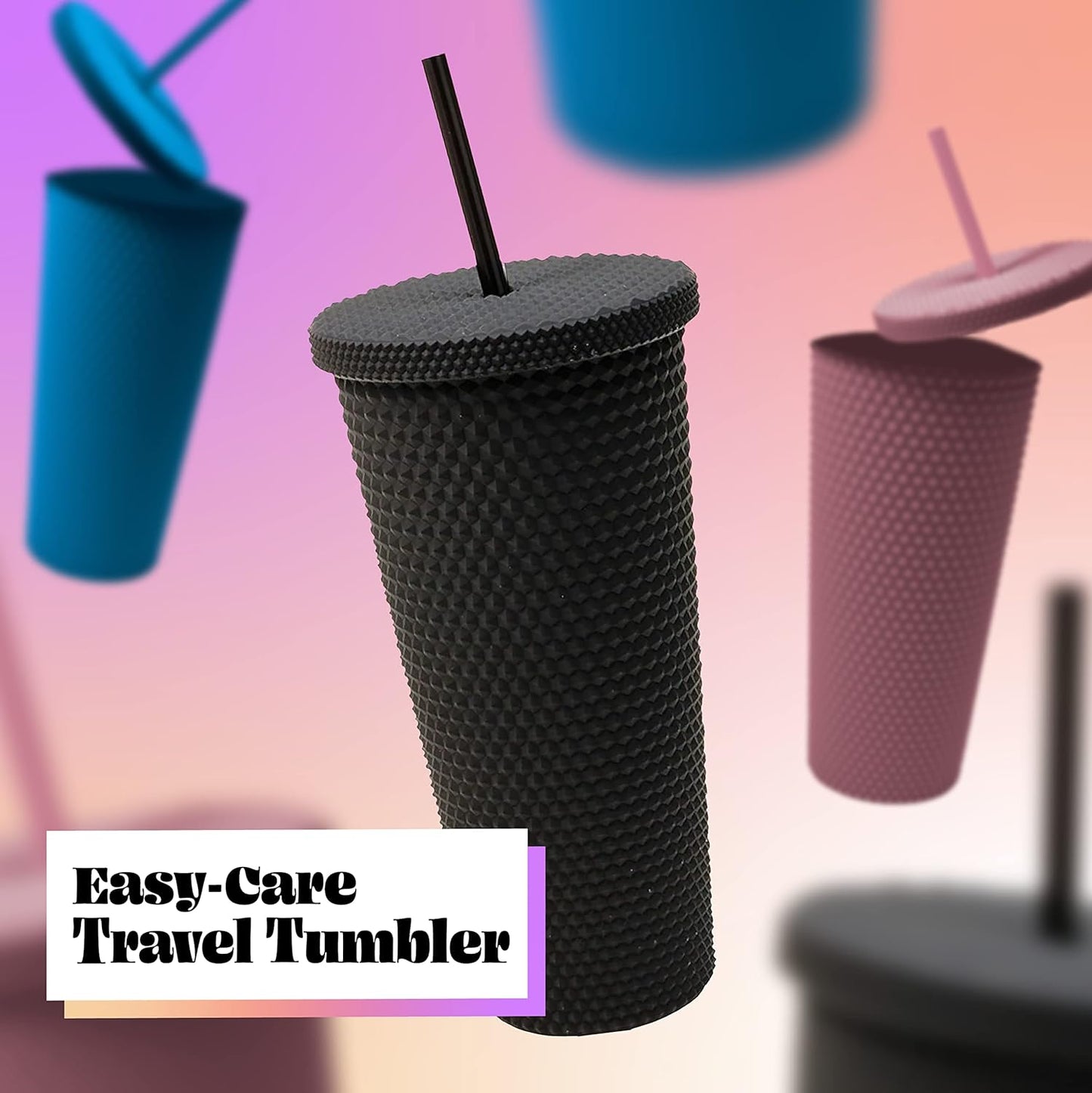 Reusable Studded Tumbler with Straw & Leak Proof Lid (1 Pc, Mix Colors)