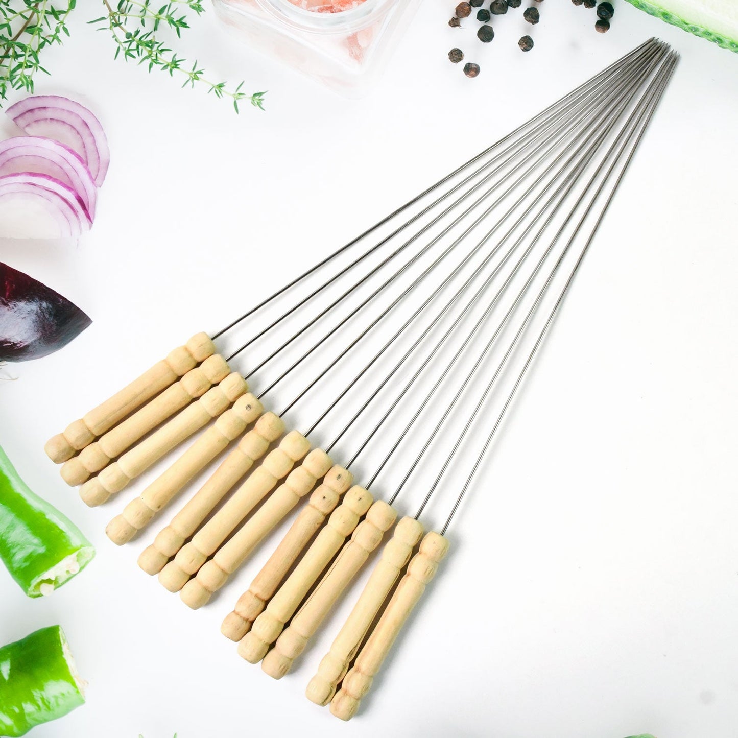 BBQ Tandoor Skewers Grill Sticks for Barbecue (Pack of 12) - Springkart 