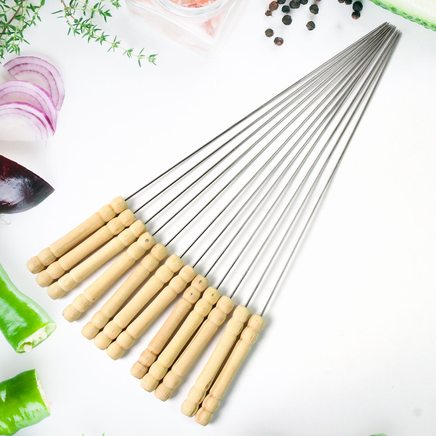 BBQ Tandoor Skewers Grill Sticks for Barbecue (Pack of 12) - Springkart 