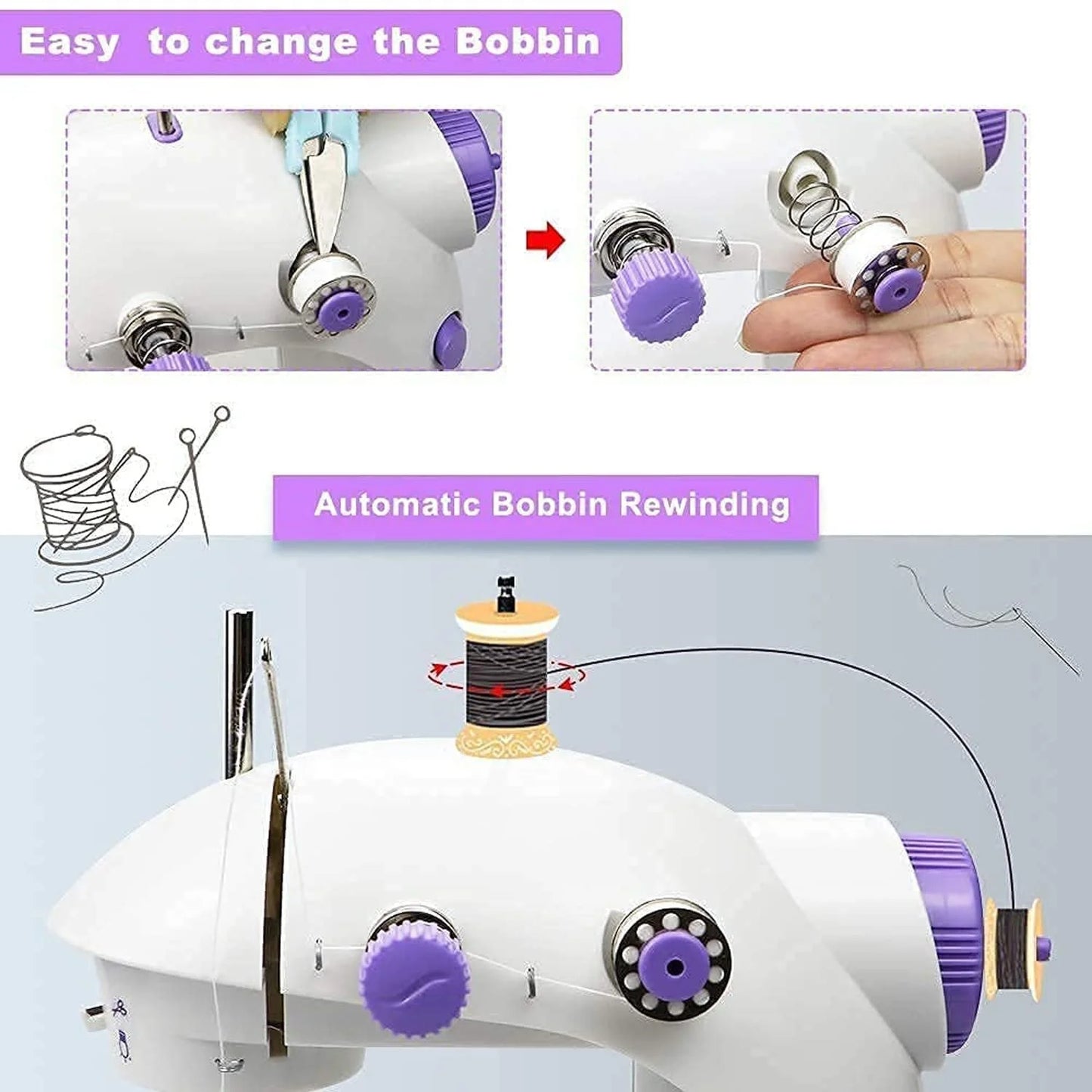 Home Tailoring Sewing Machine With Extension Table Set, Foot Pedal, Adapter Mini Electric Machine