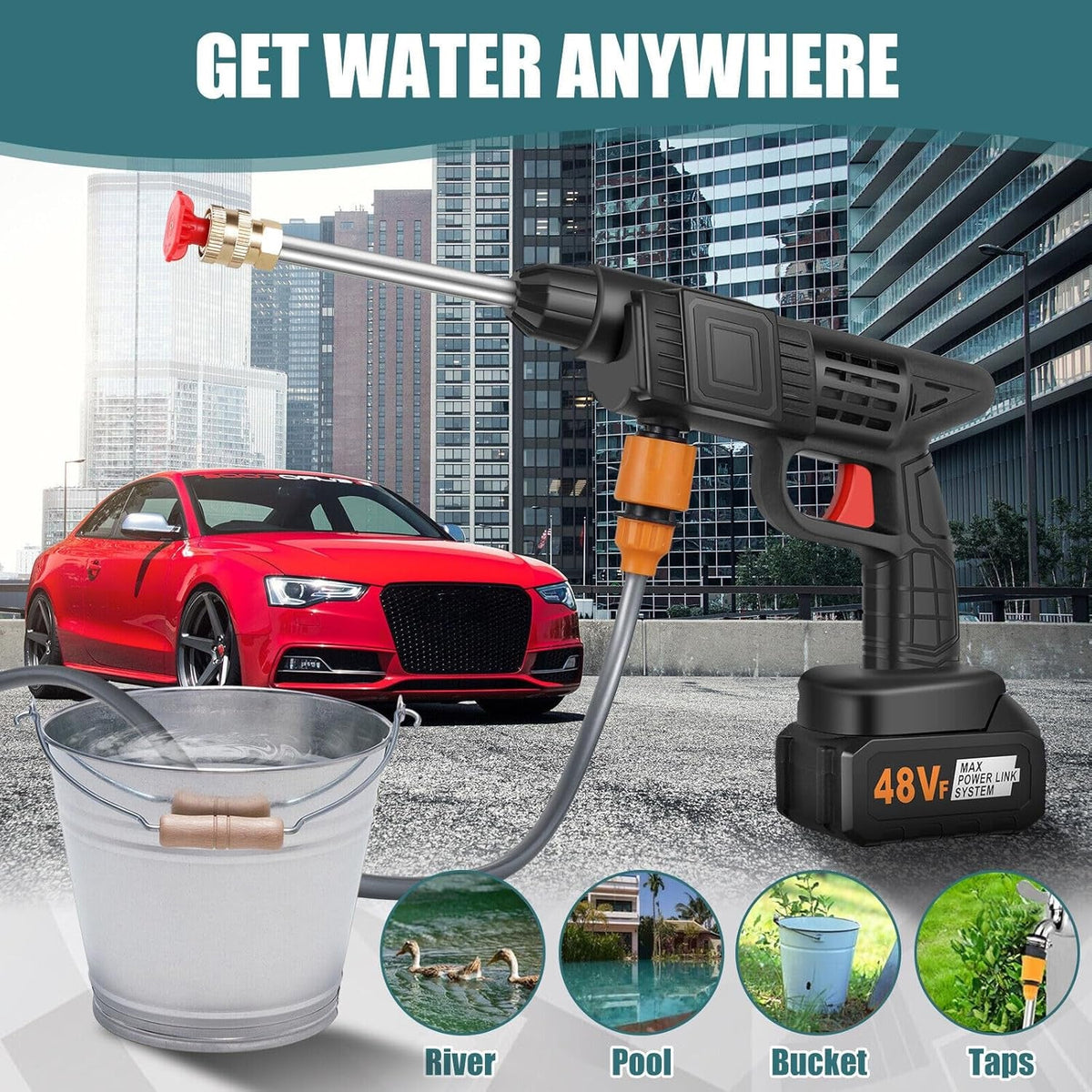 Double Battery 48V Rechargeable Electric, Car Washer Gun (1 Set) - Springkart 