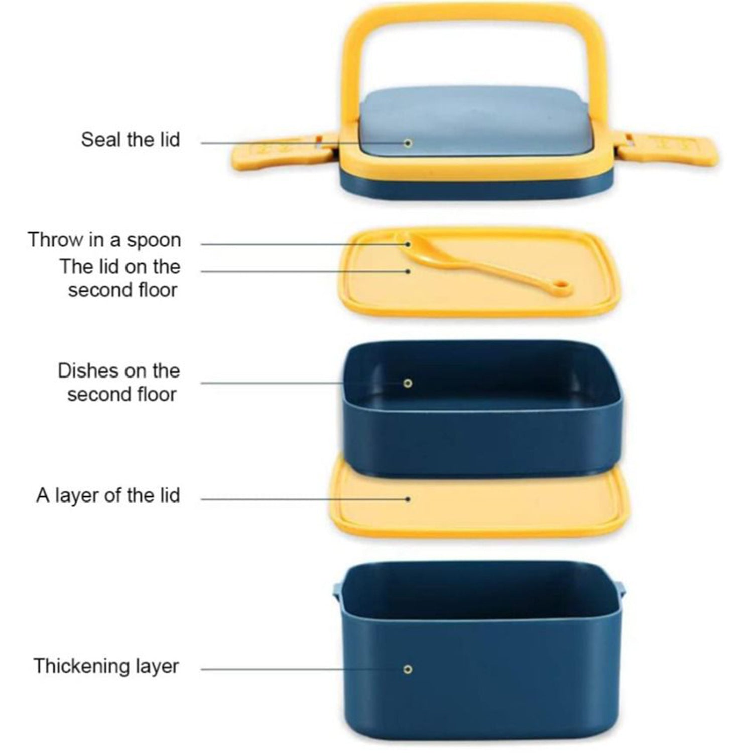 GREEN DOUBLE-LAYER PORTABLE LUNCH BOX STACKABLE WITH CARRYING HANDLE AND SPOON LUNCH BOX , Bento Lunch Box - Springkart 