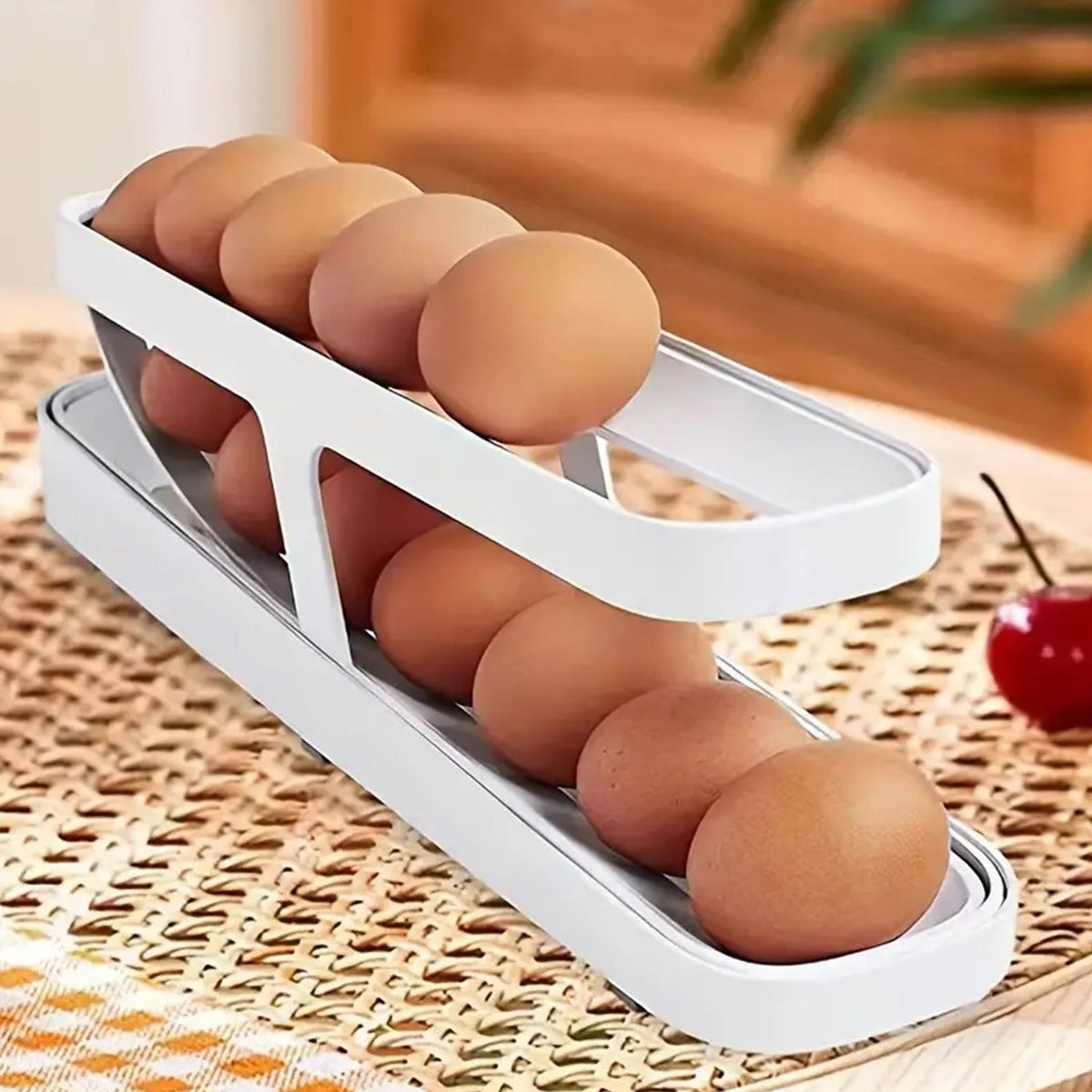 Plastic 2-Tier Rolling Egg Dispenser For 12-14 Eggs (1 Pc) - Springkart 