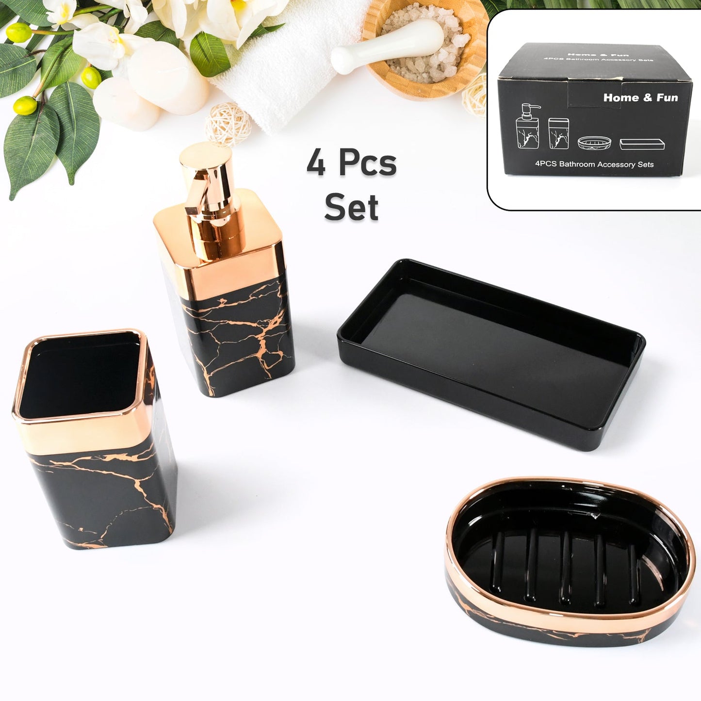 Bathroom Accessories Set, Bathroom Decor with 1 Soap Dispenser, 1 Tumbler, 1 Tray, 1 Soap Dish for Bathroom, Kitchen, Office, Gift for Women and Men (4 pcs set) - Springkart 