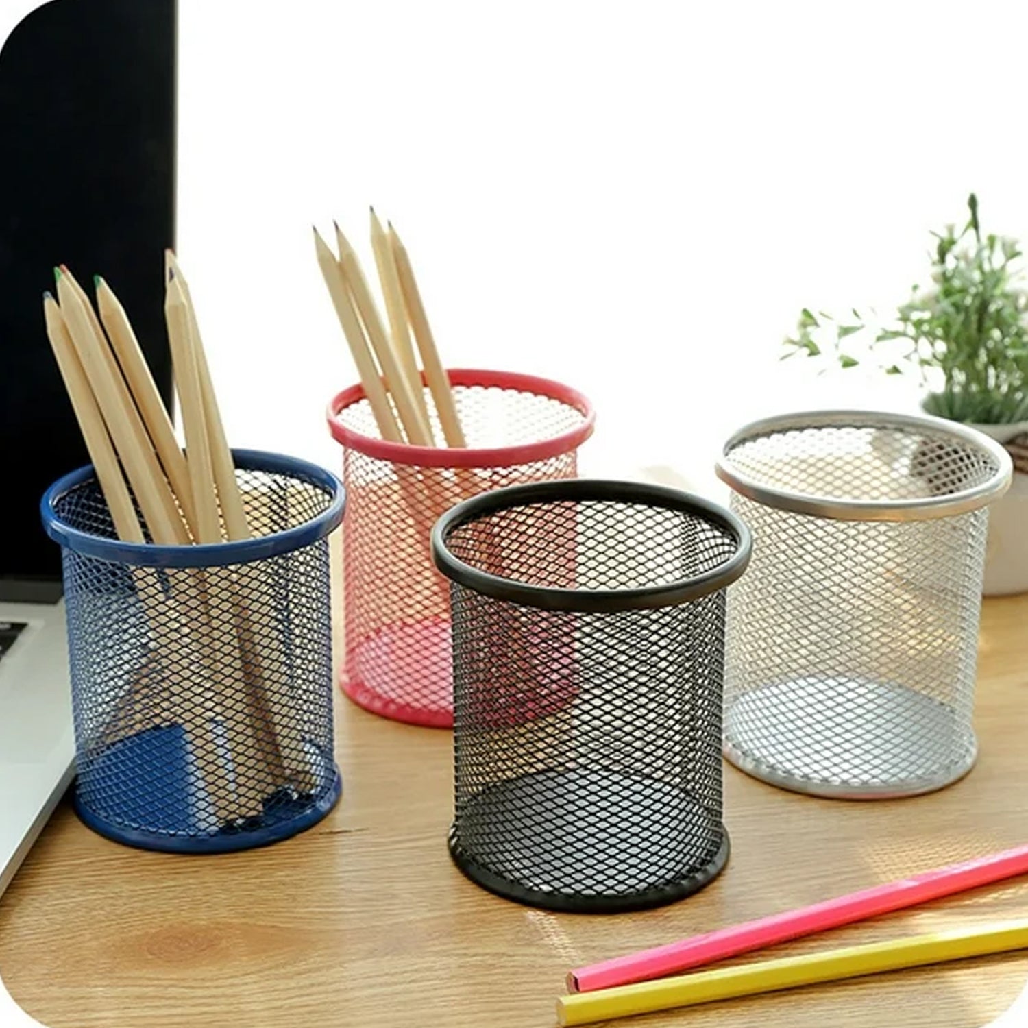 Metal Mesh Pen Holder for Desk (1 Pc): Pen Stand, Pencil Organizer, Stationery Storage - Springkart 