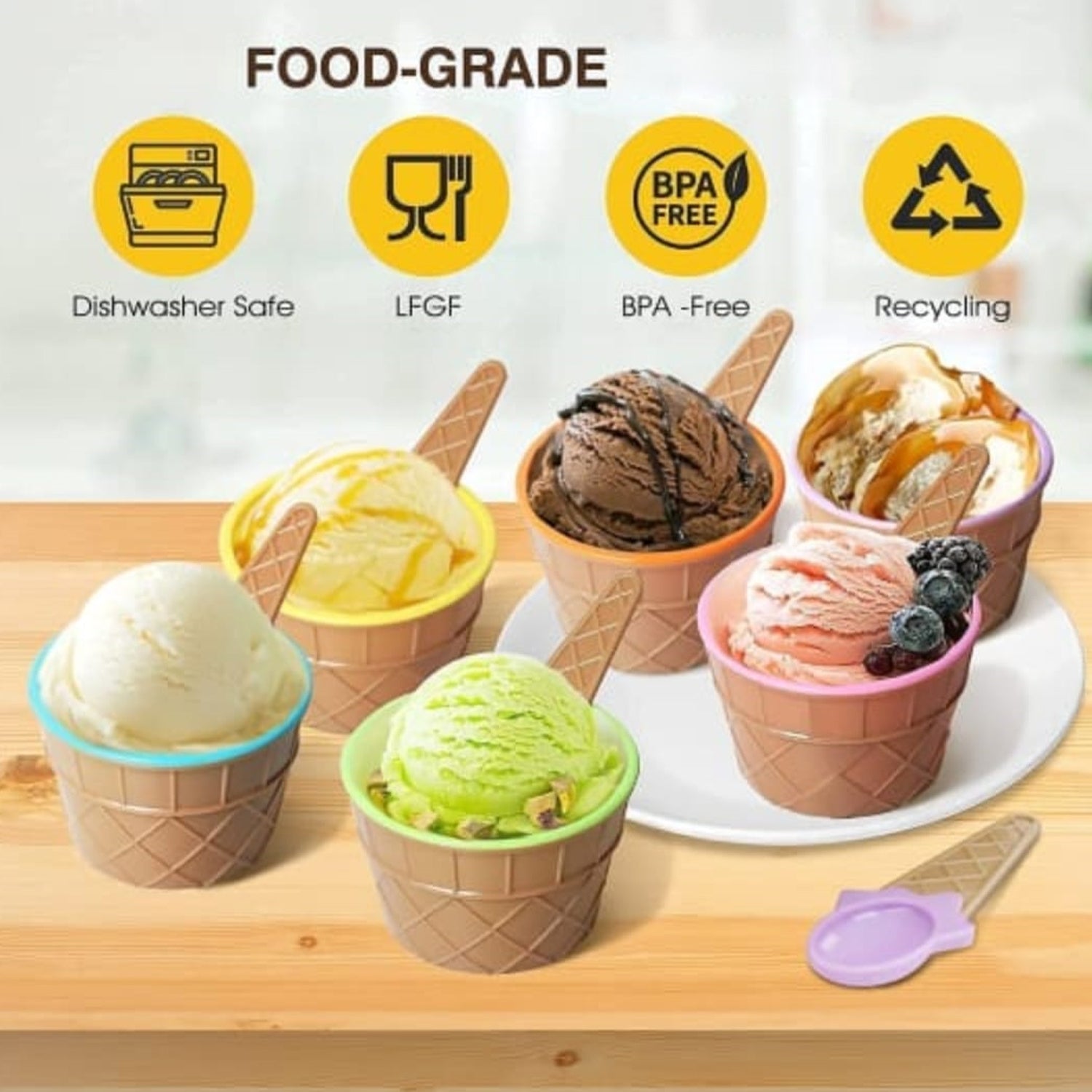 Ice Cream Waffle Bowl Set with Spoon – 2 Units - Springkart 
