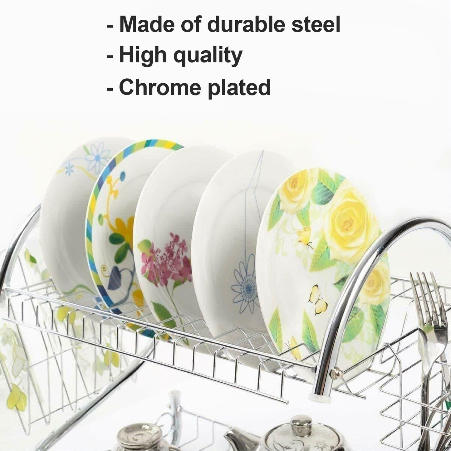 Stainless Steel 2 Layer Kitchen Dish Rack / Plate Cutlery Stand - Springkart 