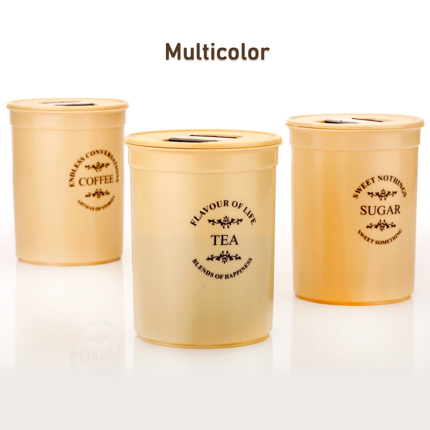 Accurate Seal Tea Sugar Coffee Container - 3 Pcs Plastic Damru Shaped Tea, Coffee, Sugar Canisters Jar, New Airtight Food Seal Containers for Salt, Dry Fruit, Grocery Multicolor (3 Pcs Set) - Springkart 