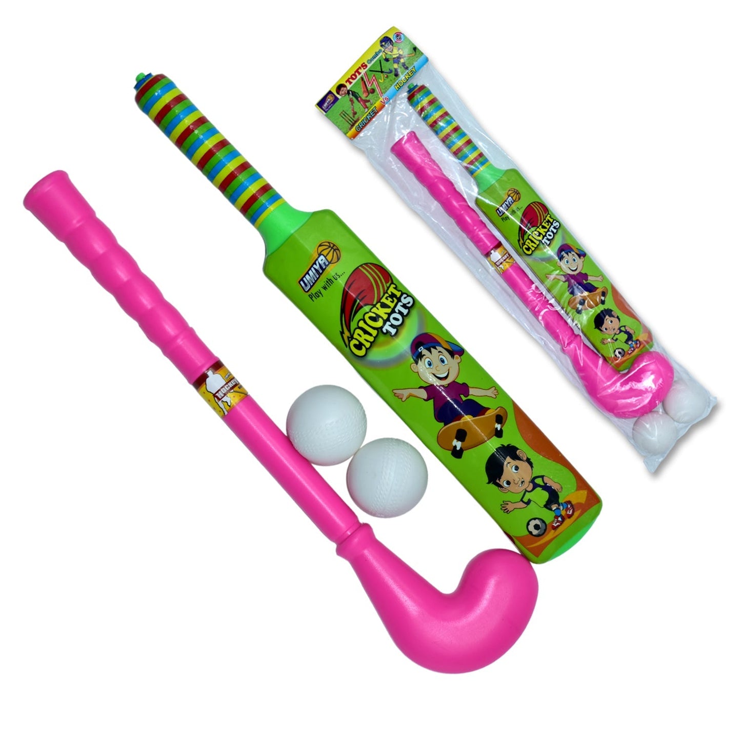 Combo of Light Weight Plastic Bat, Ball & Hockey for Kids, Boys, Indoor, Outdoor Play - Springkart 