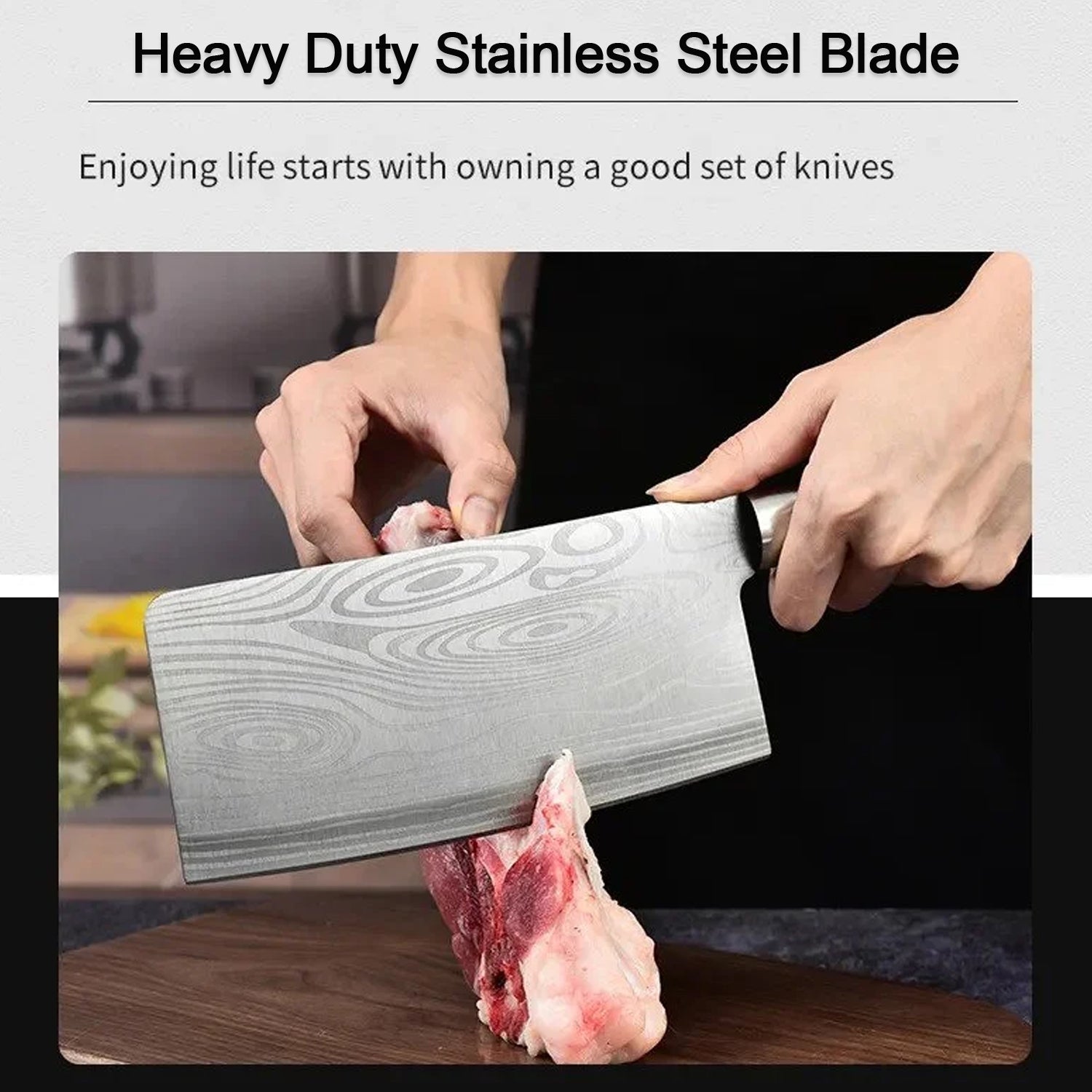Stainless Steel Chef Damascus Cleaver Vegetable Knife with Plastic Handle & Cover, Multipurpose Use for Kitchen or Restaurant (12 Inch) - Springkart 