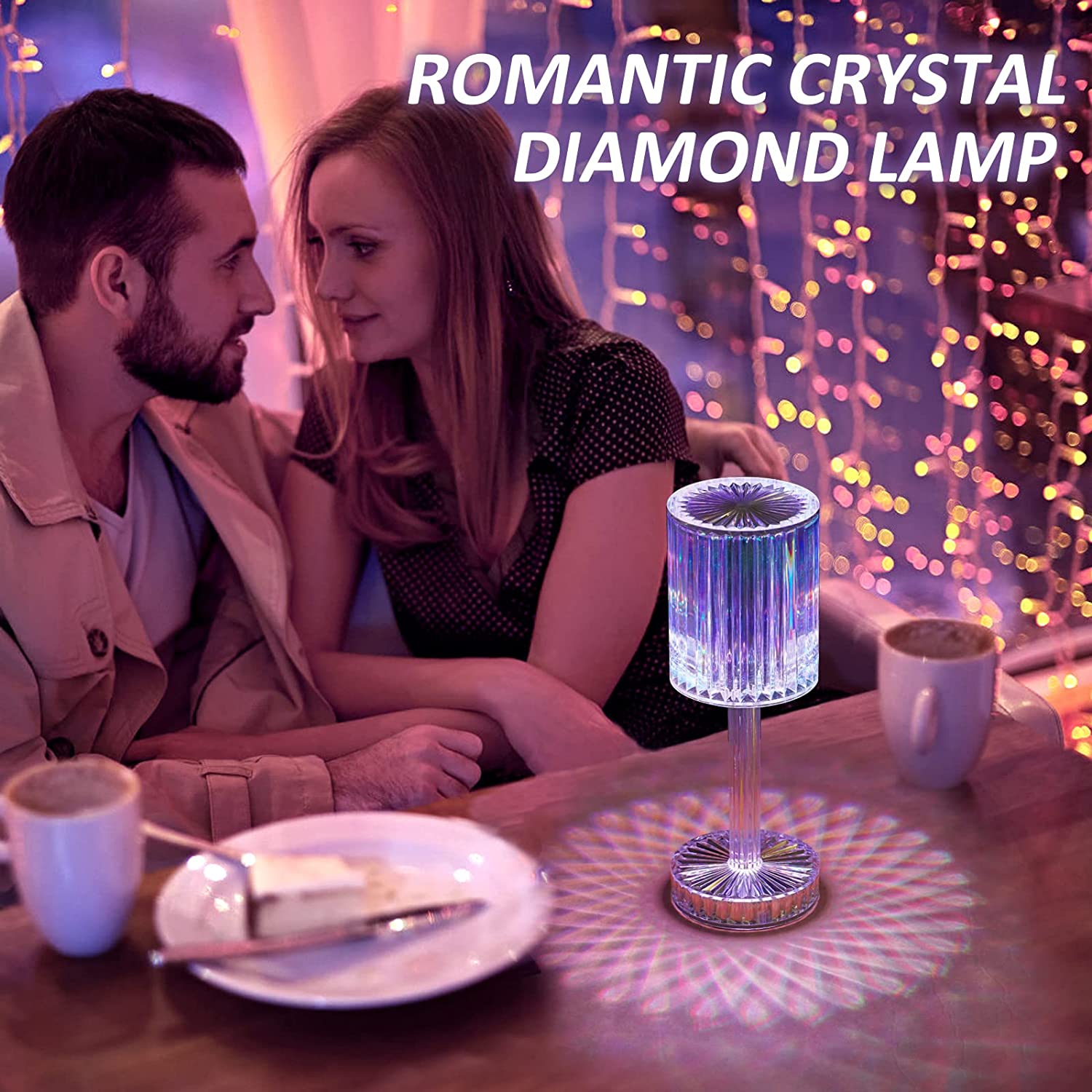 Crystal Table Lamp , Touch Control Atmosphere Nightstand Lamp With USB Charging Line - Springkart 