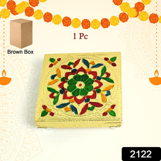 Handicraft Wood Chowki for Pooja , Wooden Bajot for Sitting, Multipurpose Stool (Multi color) (1 Pc) - Springkart
