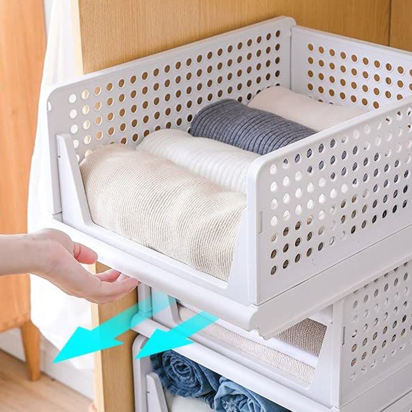 3 Layer Clothes Organizer for Wardrobe Cupboard Organizer for Clothes Foldable and Stackable Closet Organizer Drawer Organizer for Clothes, Multi Purpose Plastic Drawer - Springkart 