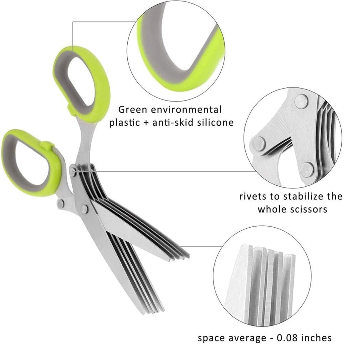 Herb Cutter Scissors 5 Blade Scissors Kitchen Multipurpose Cutting Shear with 5 Stainless Steel Blades & Safety Cover & Cleaning Comb Cilantro Scissors Sharp Shredding Shears Herb Scissors Set - Springkart 