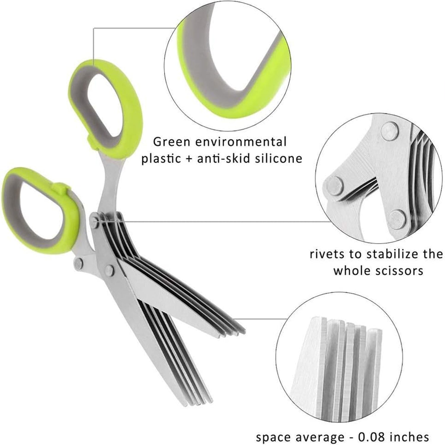 Herb Cutter Scissors 5 Blade Scissors Kitchen Multipurpose Cutting Shear with 5 Stainless Steel Blades & Safety Cover & Cleaning Comb Cilantro Scissors Sharp Shredding Shears Herb Scissors Set - Springkart 