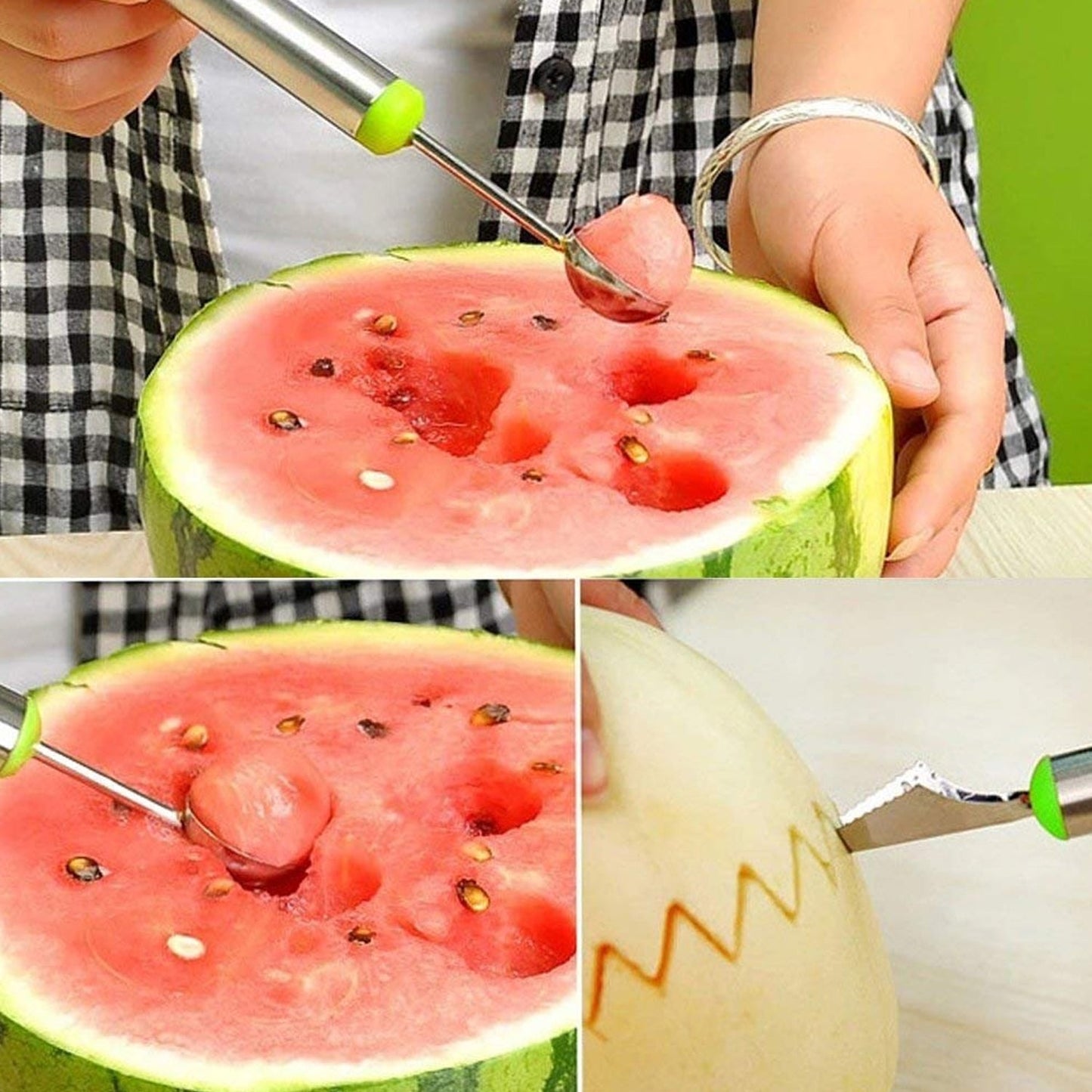 Multifunctional 2 in 1 Melon Baller - Stainless Steel Dig Scoop with Fruit Carving Knife. - Springkart 