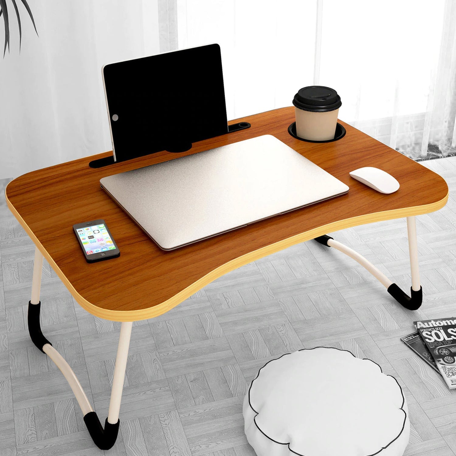 Laptop Table Foldable Portable Notebook Bed Lap Desk Tray Stand Reading Holder with Coffee Cup Slot for Breakfast, Reading & Movie Watching. - Springkart 