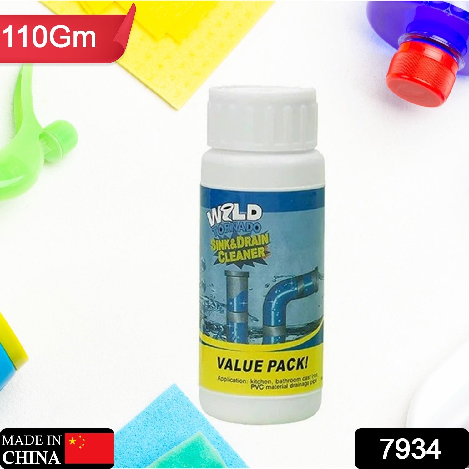 Powerful Sink and Drain Cleaner, Portable Powder Cleaning Tool Super Clog Remover Chemical Powder Agent for Kitchen Toilet Pipe Dredging (110 Gm) - Springkart 