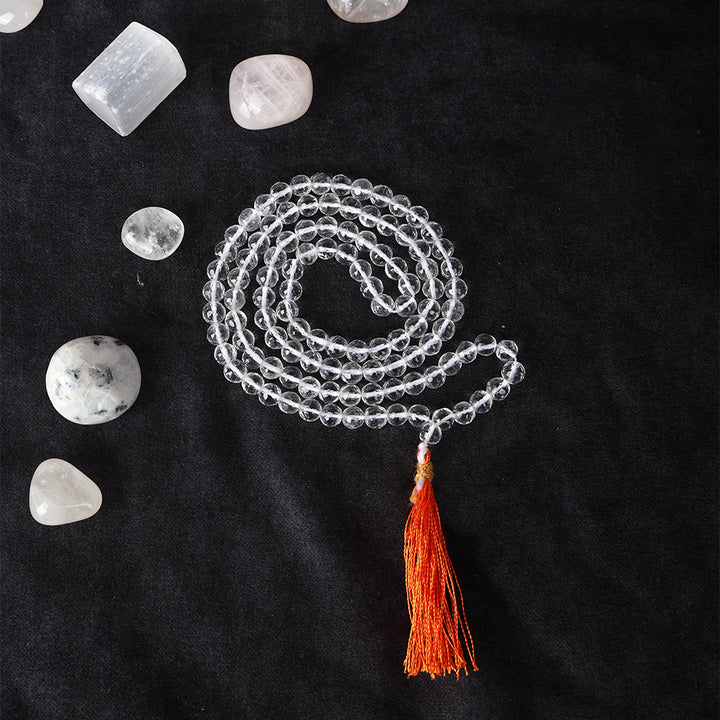 108 Beads Diamond Cut Clear Quartz Crystal Mala