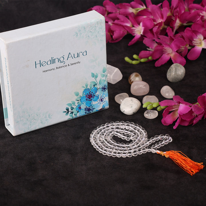 108 Beads Diamond Cut Clear Quartz Crystal Mala