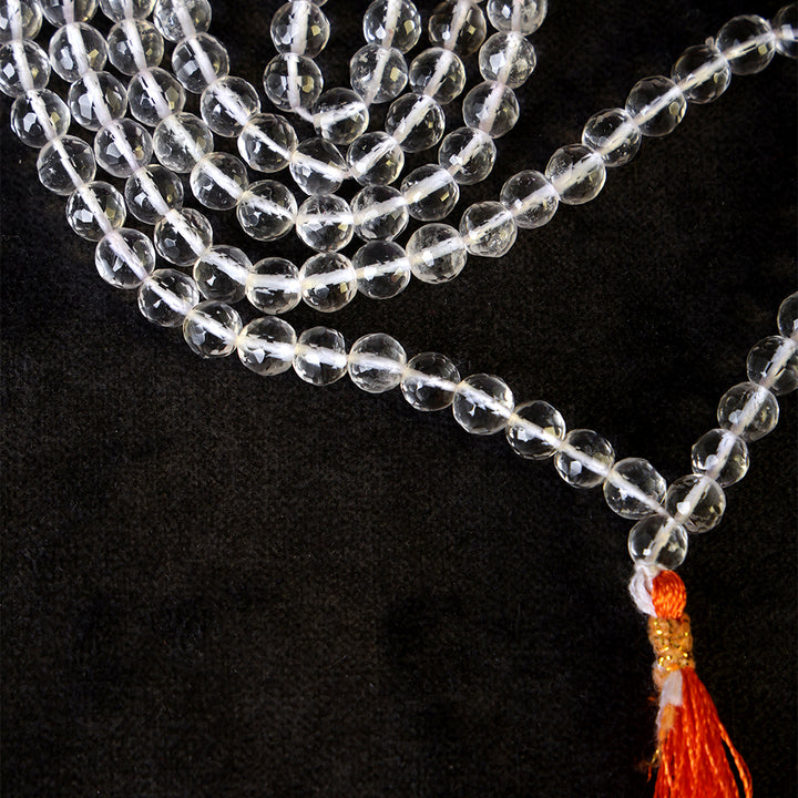 108 Beads Diamond Cut Clear Quartz Crystal Mala