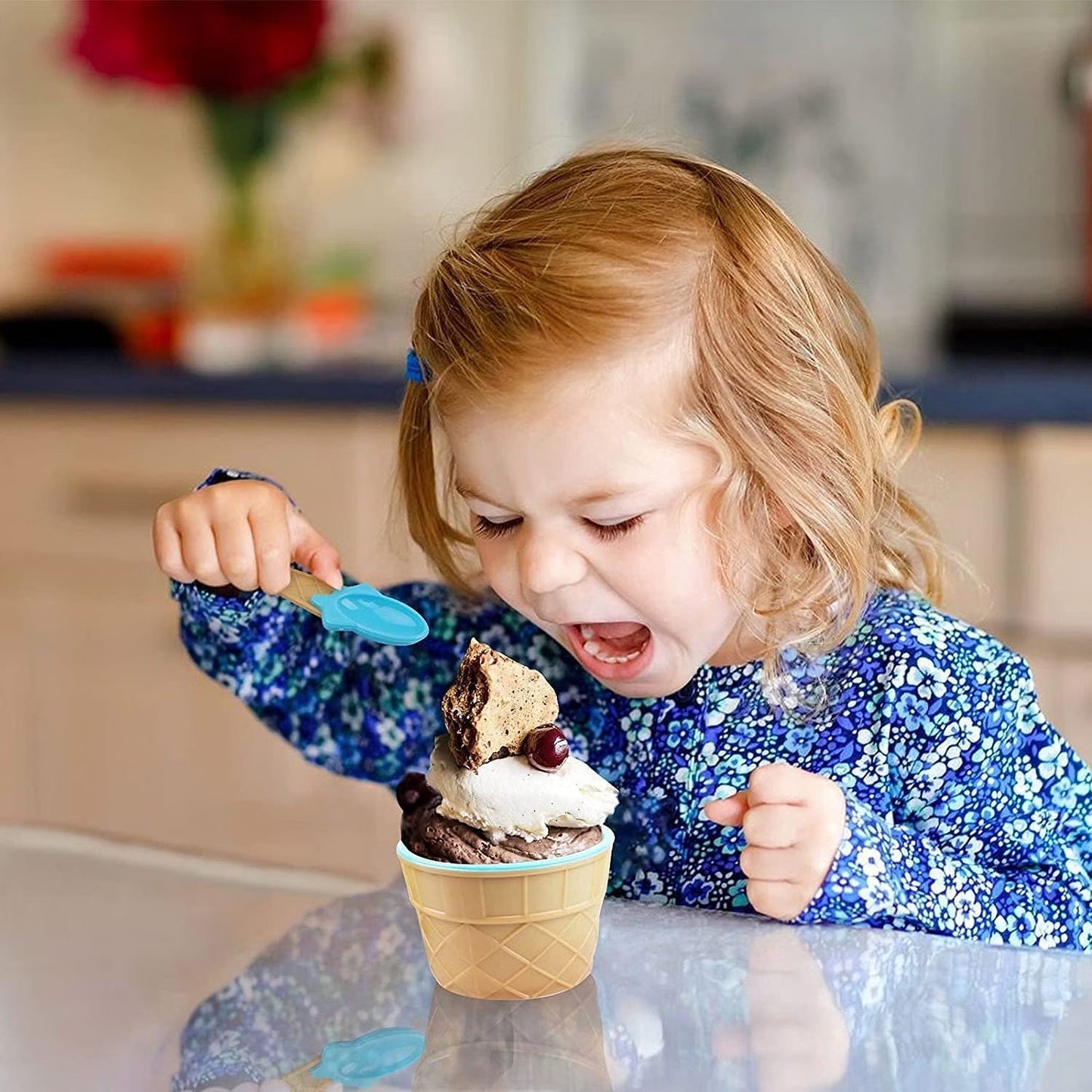 Ice-Cream Waffle Spoon Bowel Cup Set | Premium ice Cream Set | Ice-Cream Bowel with Spoon | 12 units Couple Bowl Set | Brown Box - Springkart 