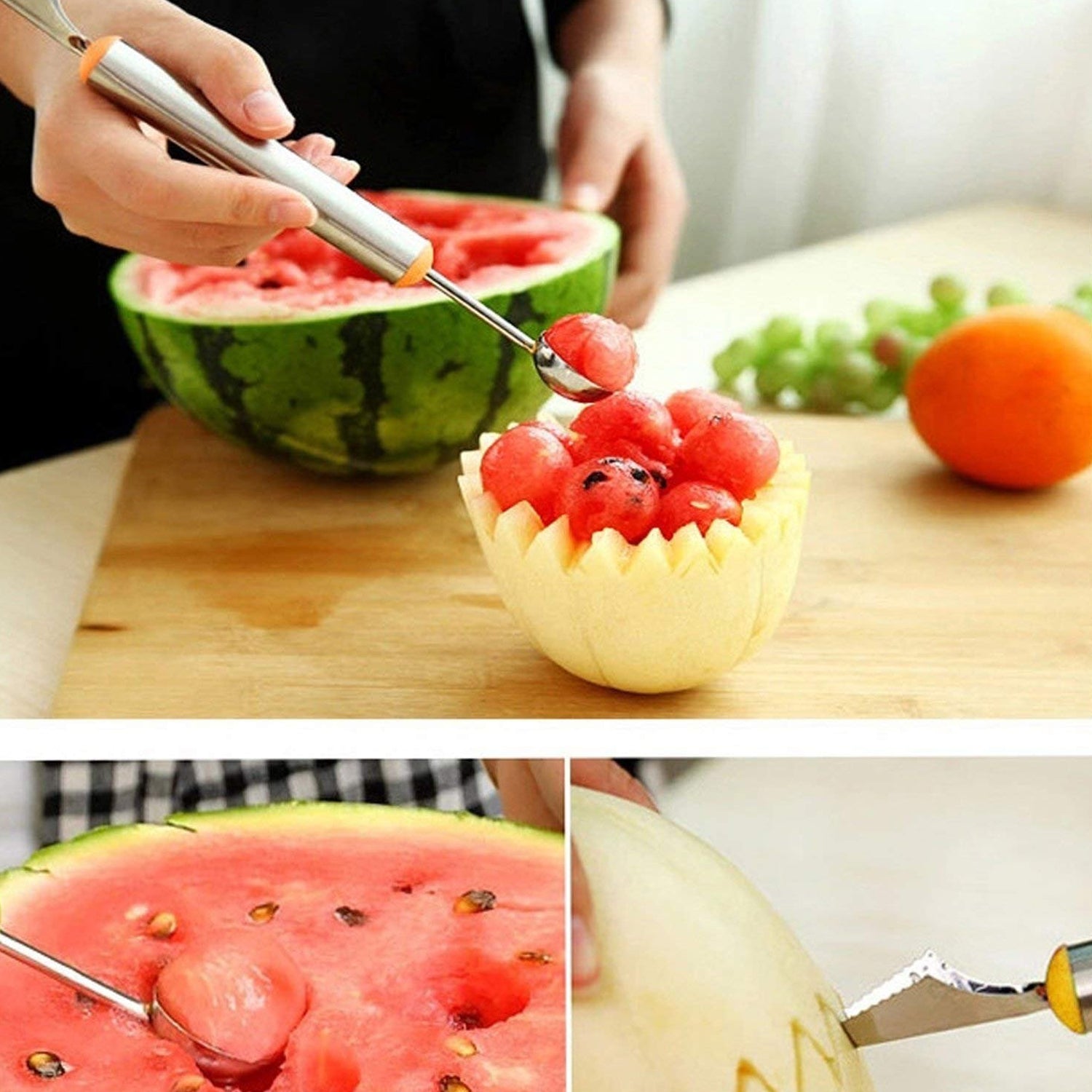 Multifunctional 2 in 1 Melon Baller - Stainless Steel Dig Scoop with Fruit Carving Knife. - Springkart 