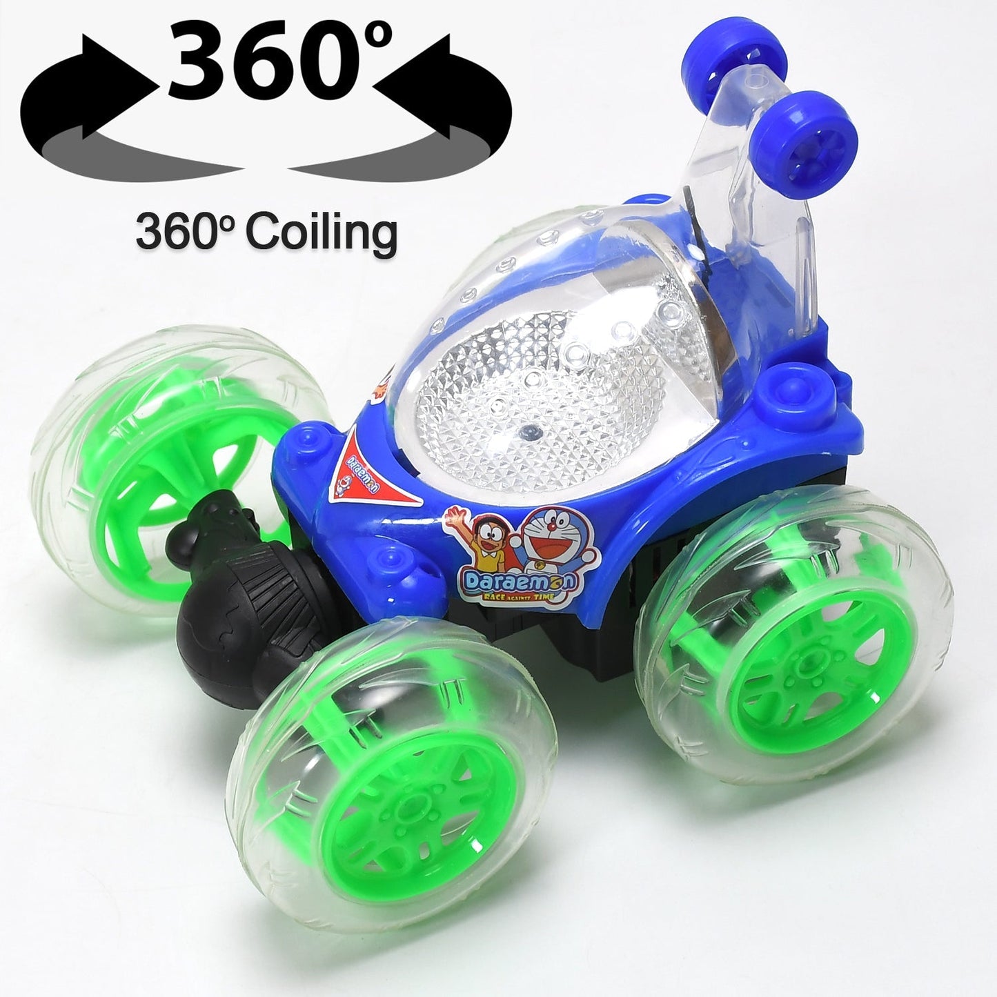 Rechargeable 360 degree stunt rolling remote control car with colourful 3d lights and music for kids - Springkart 