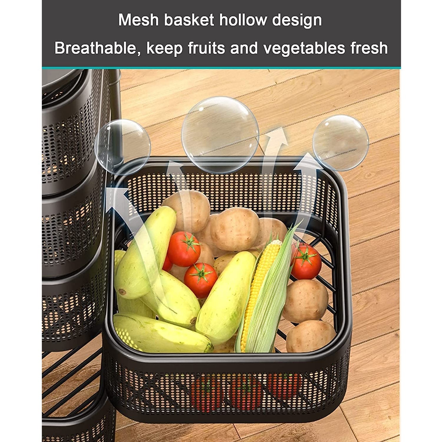 Metal High Quality Kitchen Trolley Kitchen Organizer Items and Kitchen Accessories Items for Kitchen Rack Square Design for Fruits & Vegetable Onion Storage Kitchen Trolley with Wheels (3 Layer) - Springkart 
