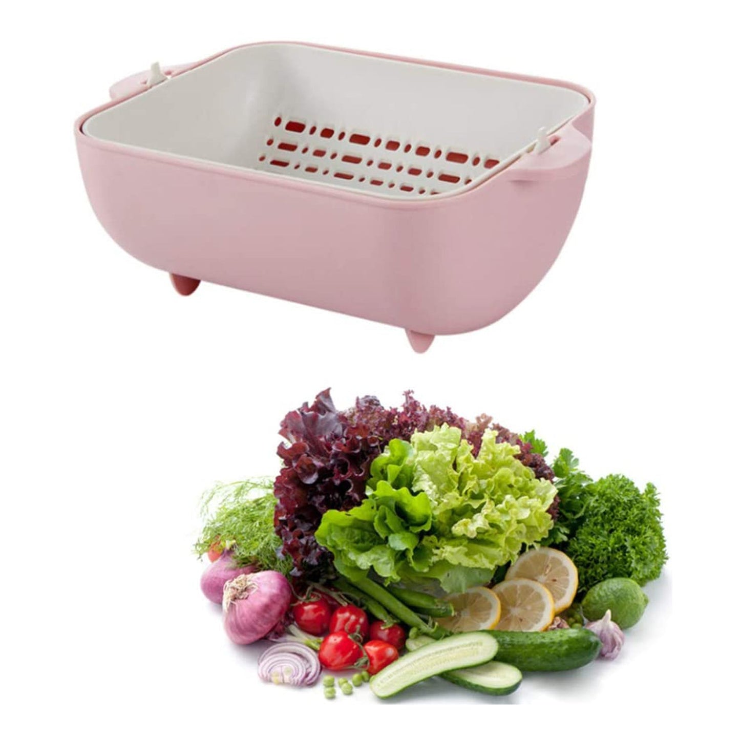Multifunctional BPA Free Double Layered Plastic Rotatable Strainer Basket (Multicolor) - Springkart 